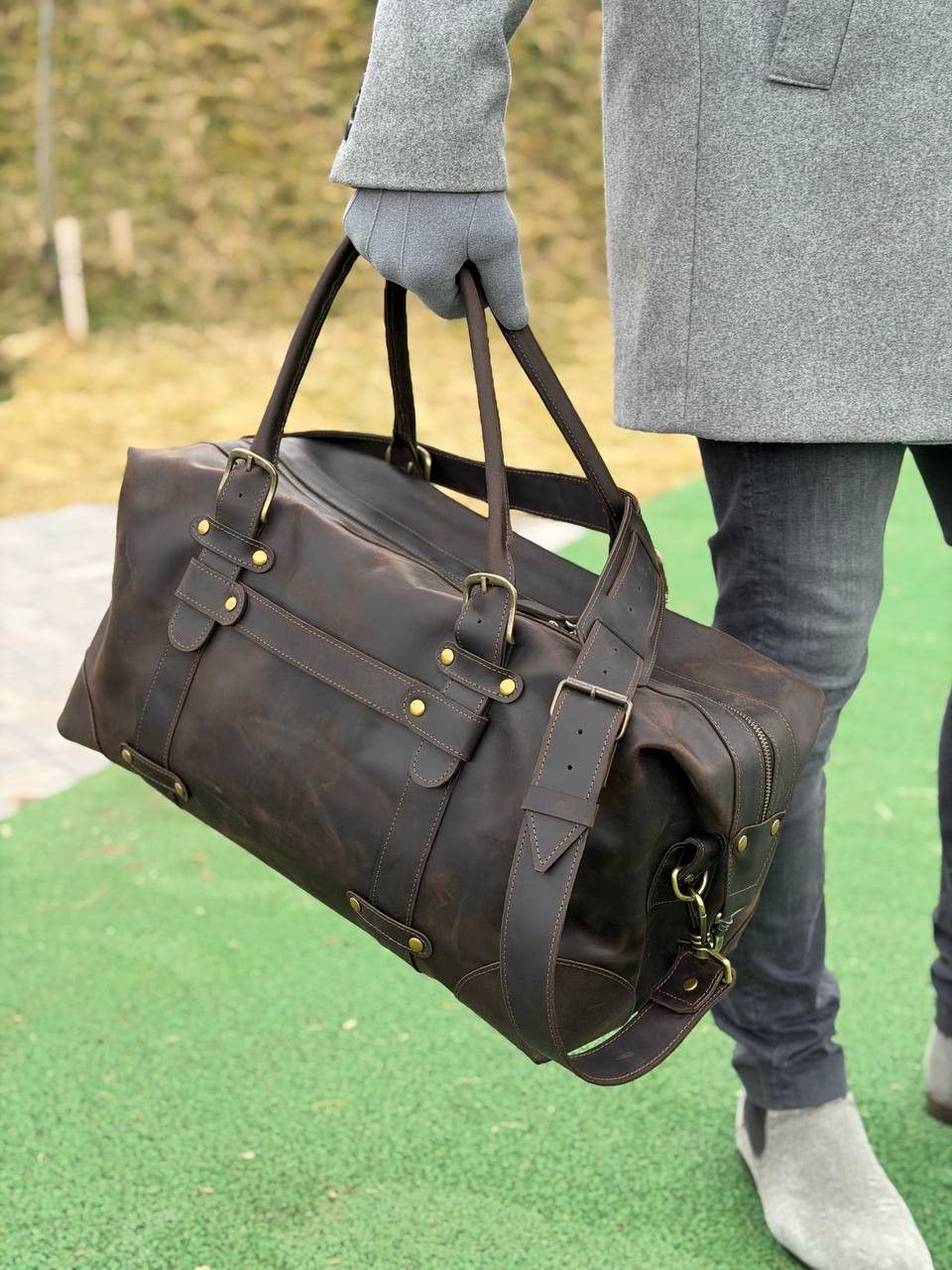 Other Genuine vintage leather travel bag. Duffel Bag. Handmade. Size ONE SIZE - 6 Thumbnail