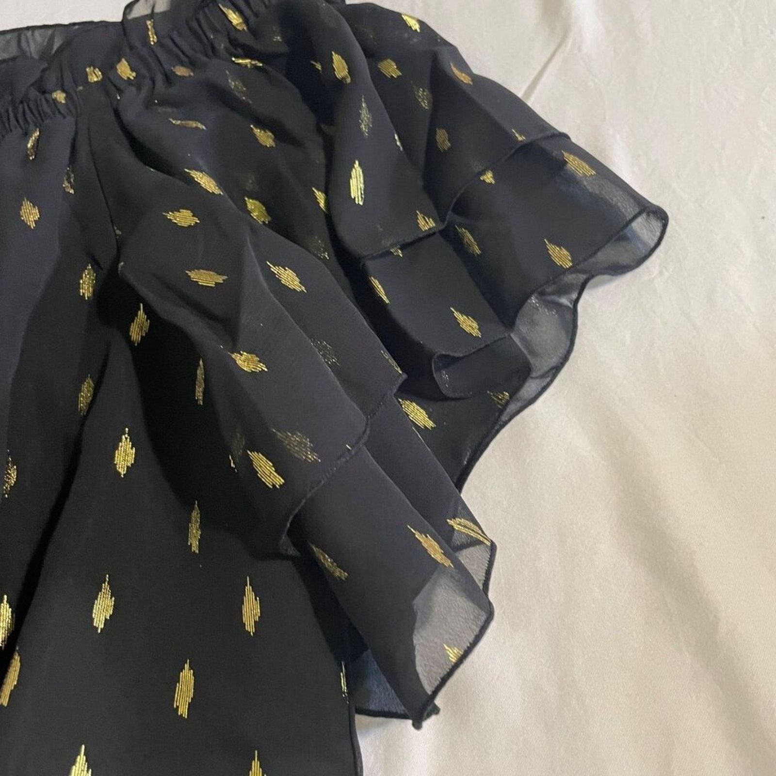 Other INC XS NWT Black Foil-Print Tiered Top | Off-Shoulder Chic Size XS / US 0-2 / IT 36-38 - 8 Thumbnail