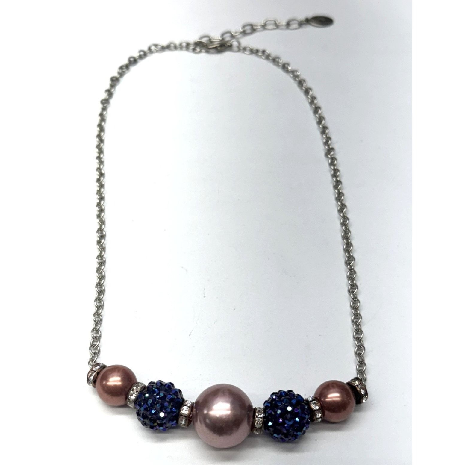 Vintage Rhinestone pink pearl collar chain necklace Size ONE SIZE - 1 Thumbnail