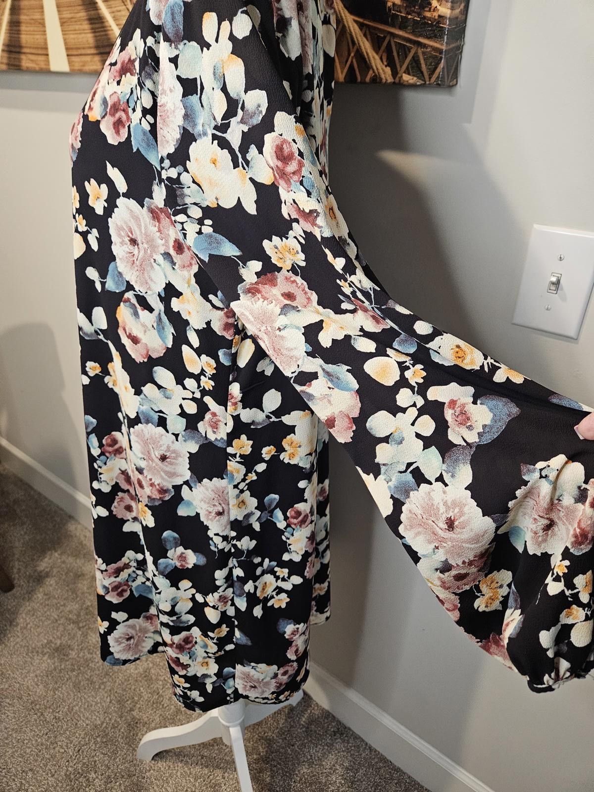 Designer Bobeau Floral Print Long Sleeve Dress Size XL / US 12-14 / IT 48-50 - 3 Thumbnail