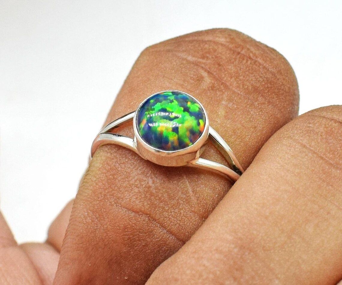 Handmade Dainty Multi Fire Opal 925 Silver Ring: Anniversary Jewelry Size ONE SIZE - 4 Thumbnail