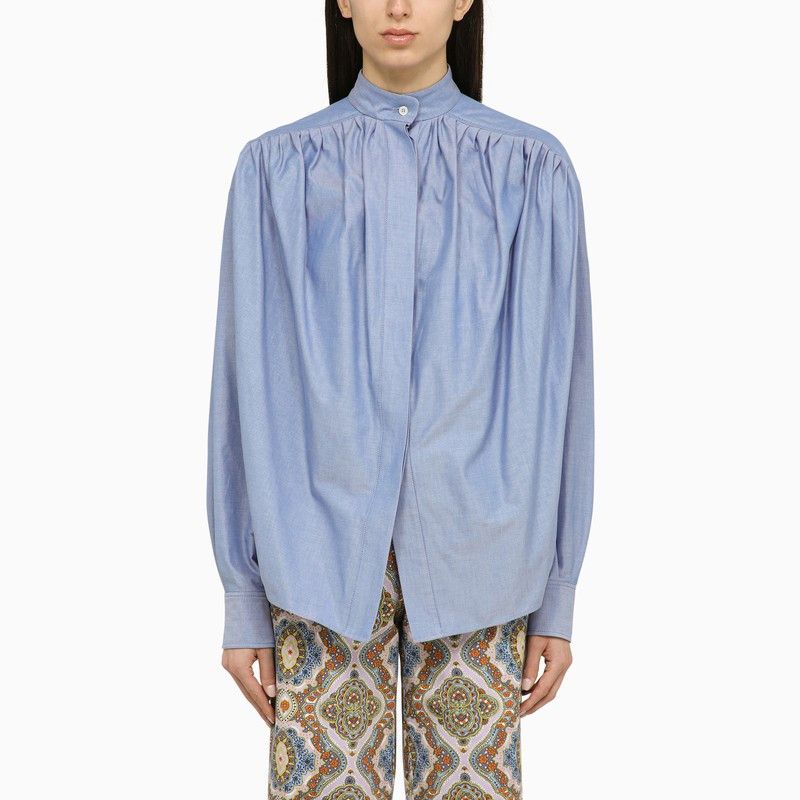 image of Etro Light Blue Cotton Blouse With Ruffled Pattern, Women's (Size Small)