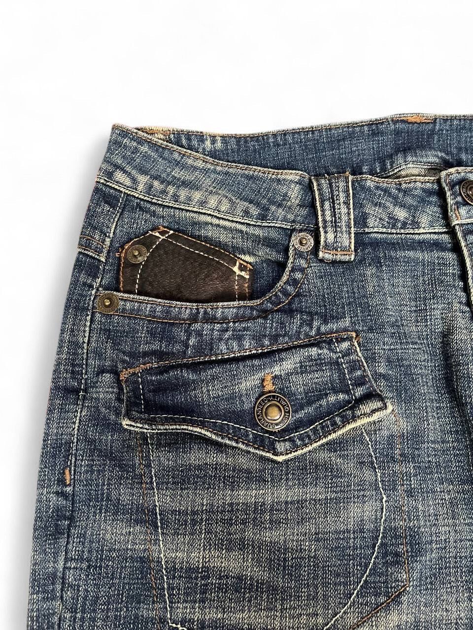 Tornado Mart Flare Jeans mud rusty pu leather pocket style multipocket Size US 33 - 5 Thumbnail