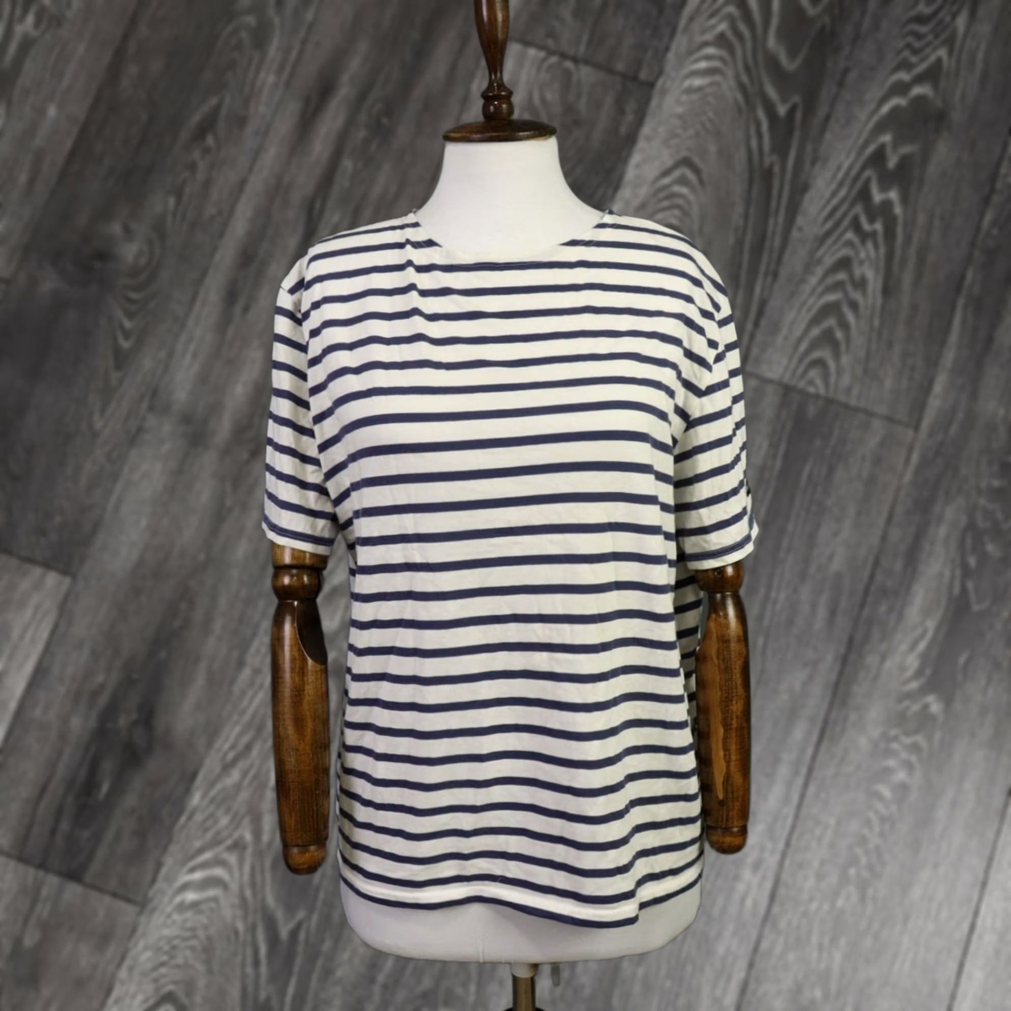 Saint-James Blue Stripe Shirt 3/4 Sleeve Pullover Casual Women's Xs Usa Theme 90s, Women's