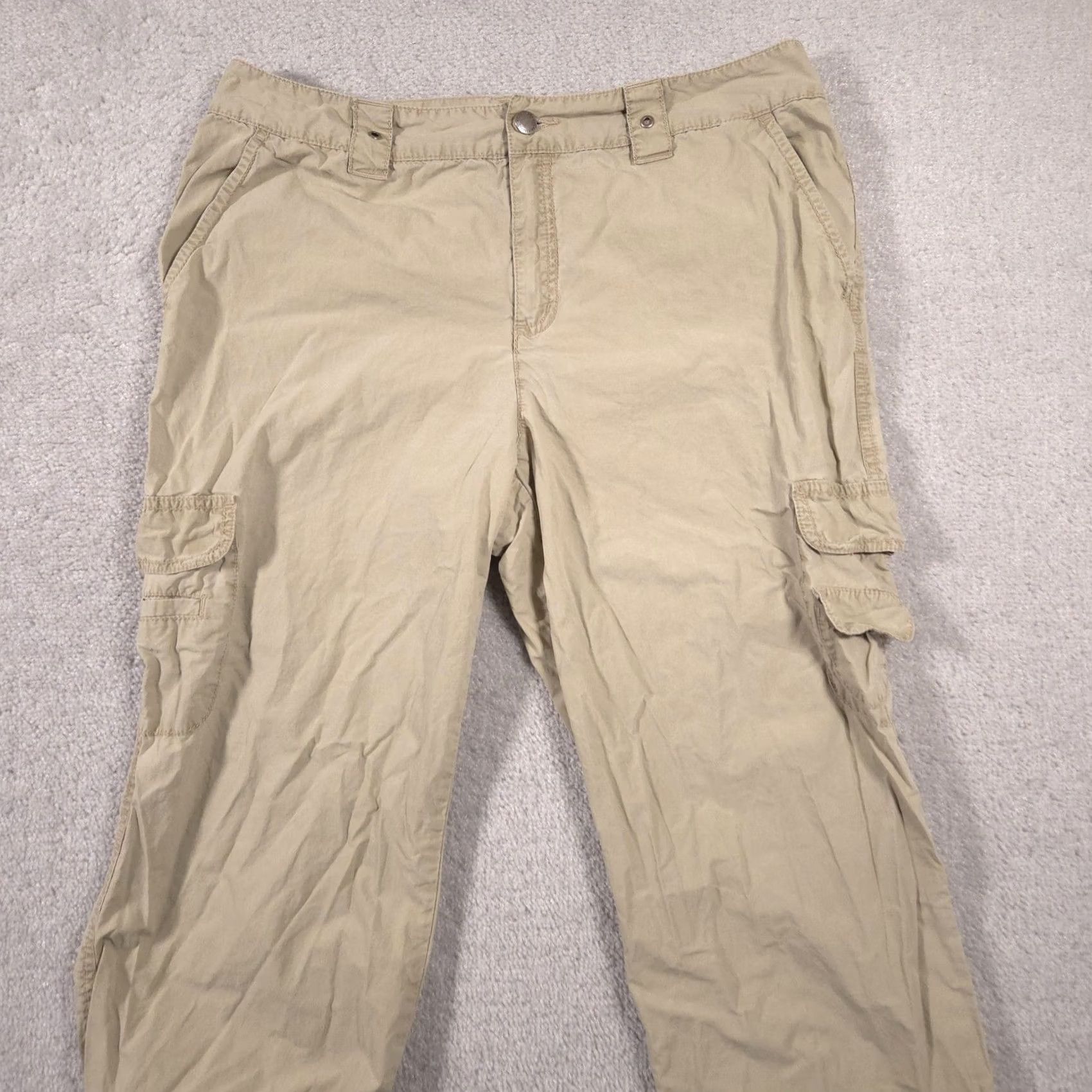 Vintage Caribbean Joe Pants Womens 12 Khaki Cargo Capri Cropped Drawstring Hem Pockets Size 34" / US 12 / IT 48 - 4 Thumbnail