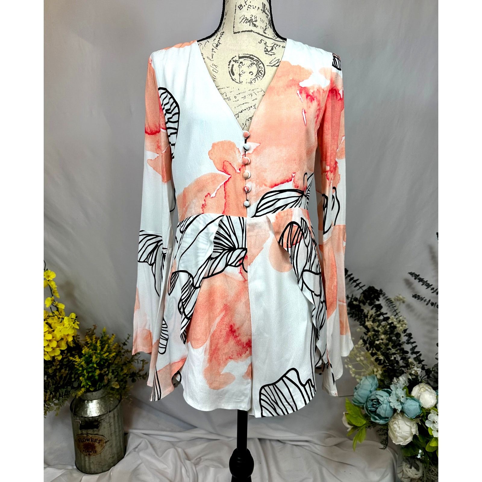 ELLIATT Elliatt Floral Pink and White Romper S Size 26" / US 2 / IT 38 - 2 Thumbnail