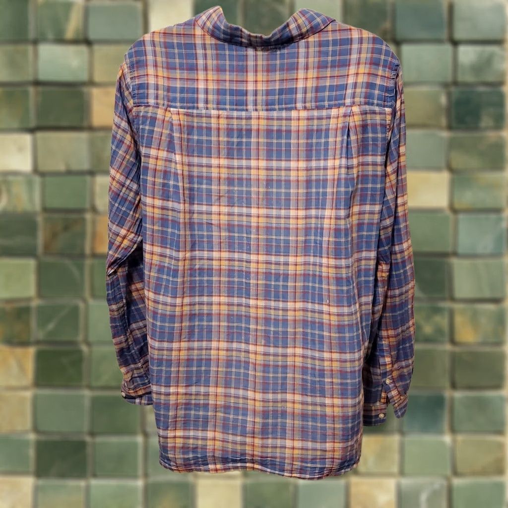 Vintage Trovata Birds Of Paradise Plaid Button-Front Lightweight Cotton Shirt Women's Large Blue Casual Workwear Spring Summer 90s Bohemian Cottage Coastals Size L / US 10 / IT 46 - 1 Thumbnail