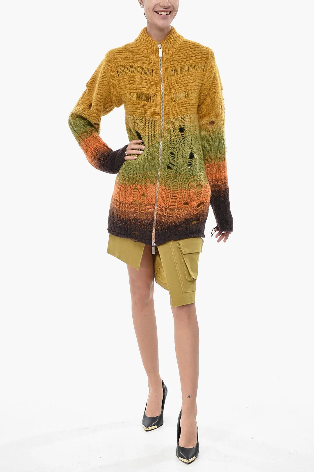 Off-White og1mm0426 Degradé Mohair-Blend Zip-Up Cardigan in Yellow Size XS / US 0-2 / IT 36-38 - 4 Thumbnail