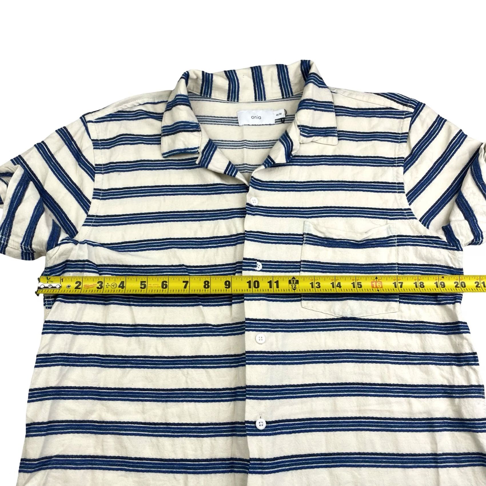 Onia Onia Men’s Button Camp Shirt Ivory/Blue Stripe S/S Cotton/Viscose Medium Regular Size US M / EU 48-50 / 2 - 6 Thumbnail