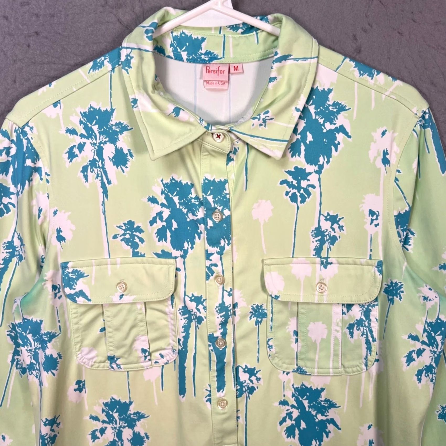 Vintage Persifor Womens Shirt Dress Medium Green Palm Print Tunic Dress Size M / US 6-8 / IT 42-44 - 5 Thumbnail