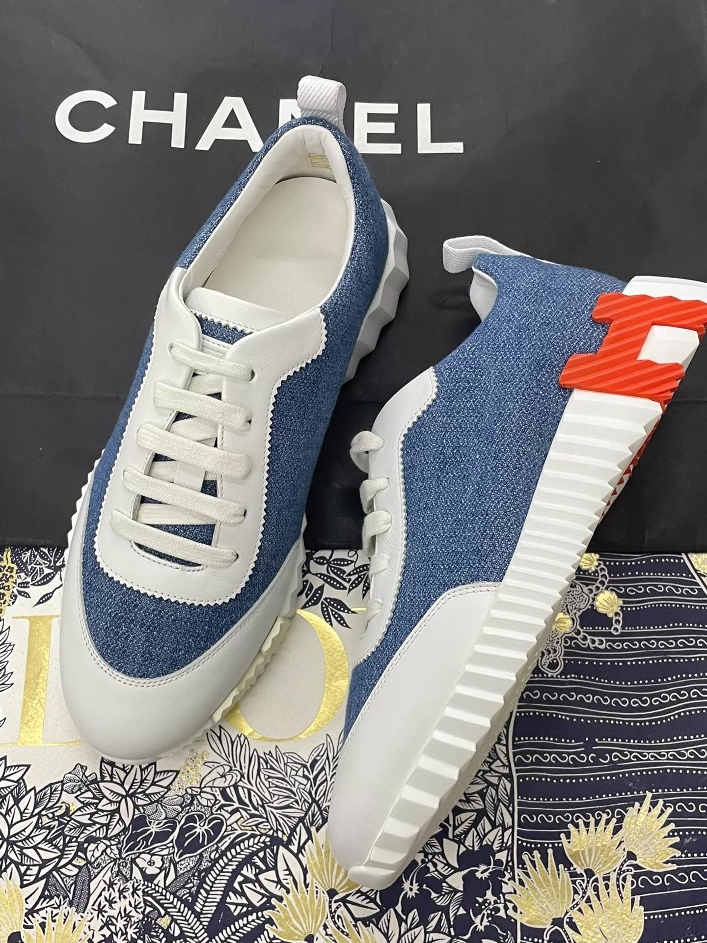Hermes Hermes Denim Blue Color Block Sneakers Women's 38 New Unworn Size US 7.5 / IT 37.5 - 3 Thumbnail