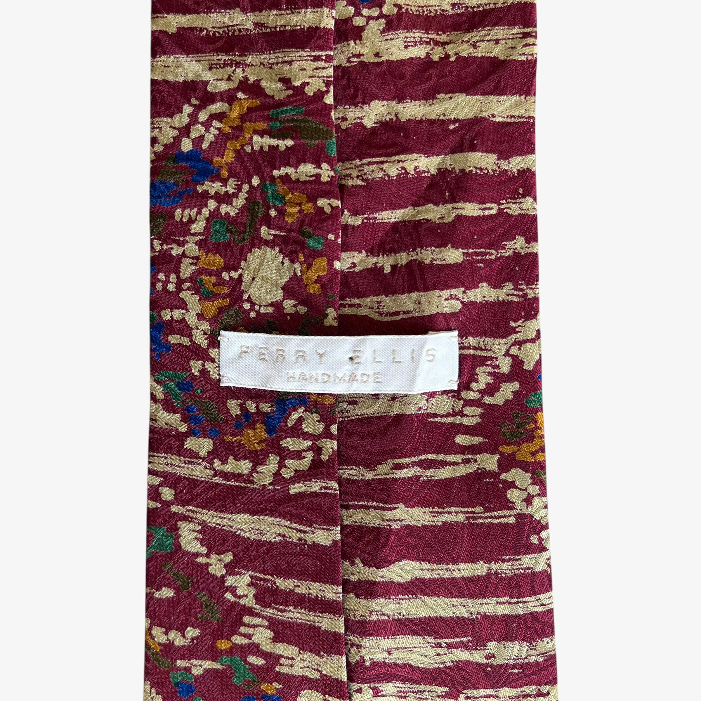 Perry Ellis Vintage 90s Perry Ellis Abstract Striped Red Silk Tie Size ONE SIZE - 2 Thumbnail