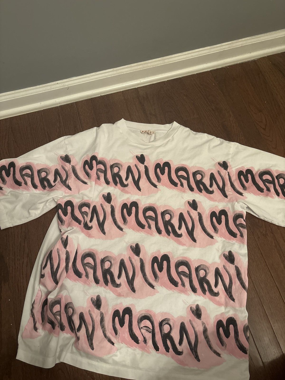 image of Marni Lily White “Hearts All Over” Tee, Men's (Size XL)