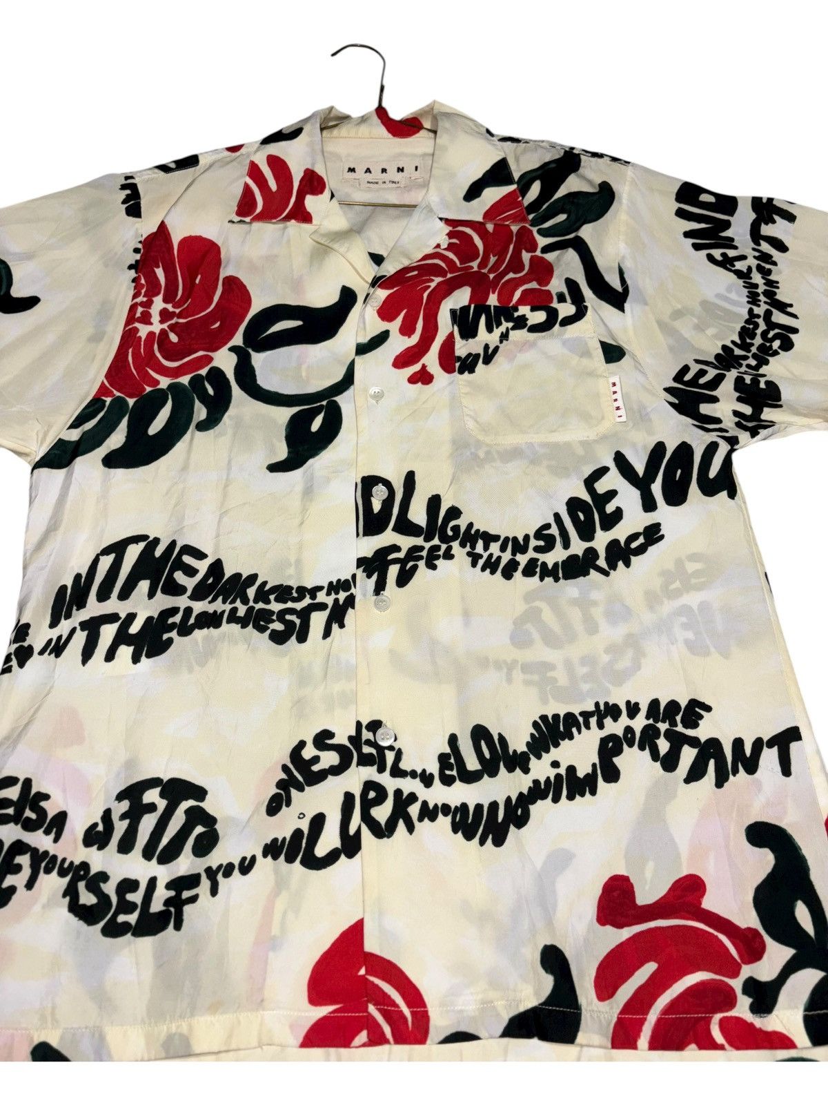 Marni Off-White Floral Print Short Sleeve Shirt button polo