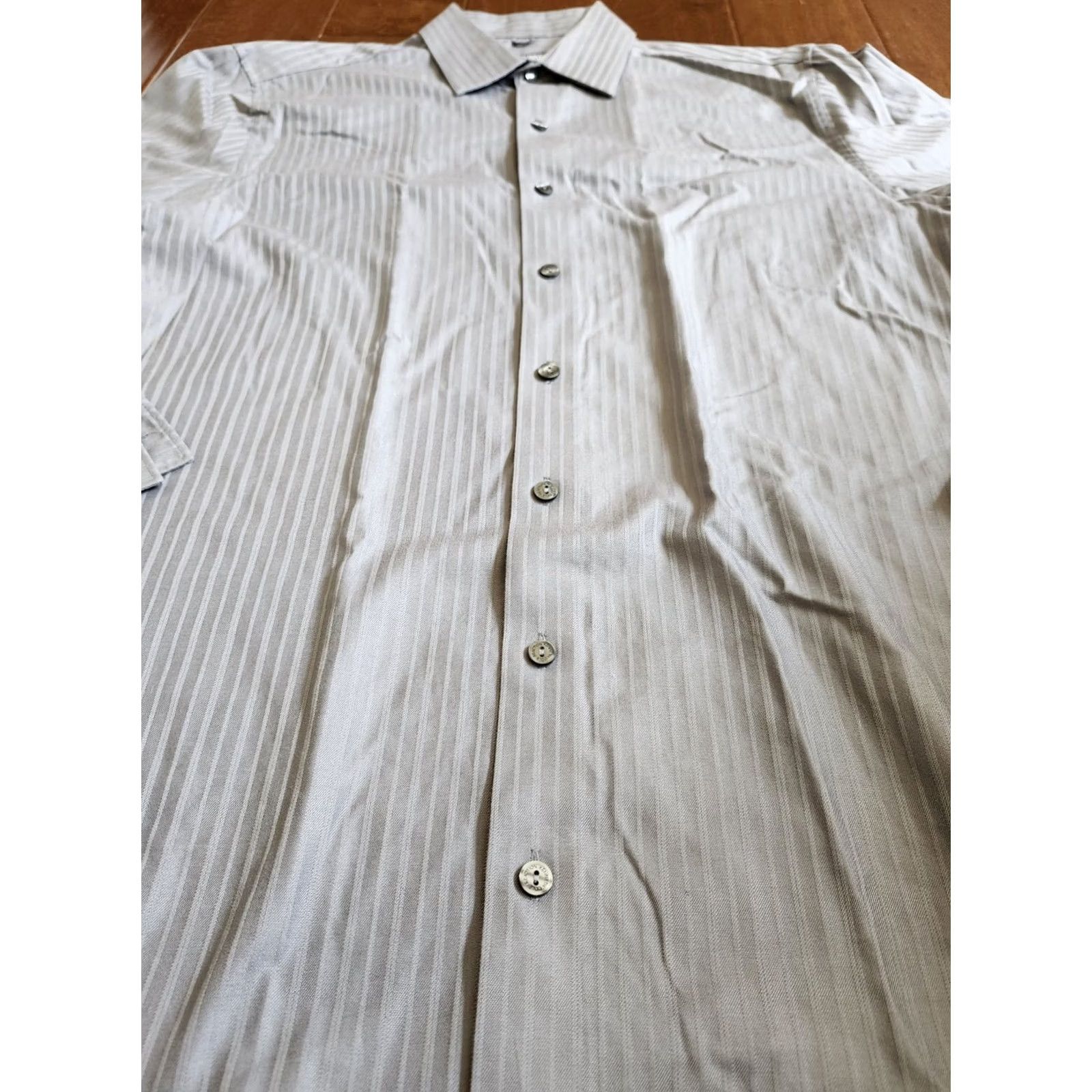 Kenneth Cole Kenneth Cole Reaction Dress Shirt Gray Stripe - M - Men - Button - Long Sleeve - 100% Cotton Size 40R - 5 Thumbnail