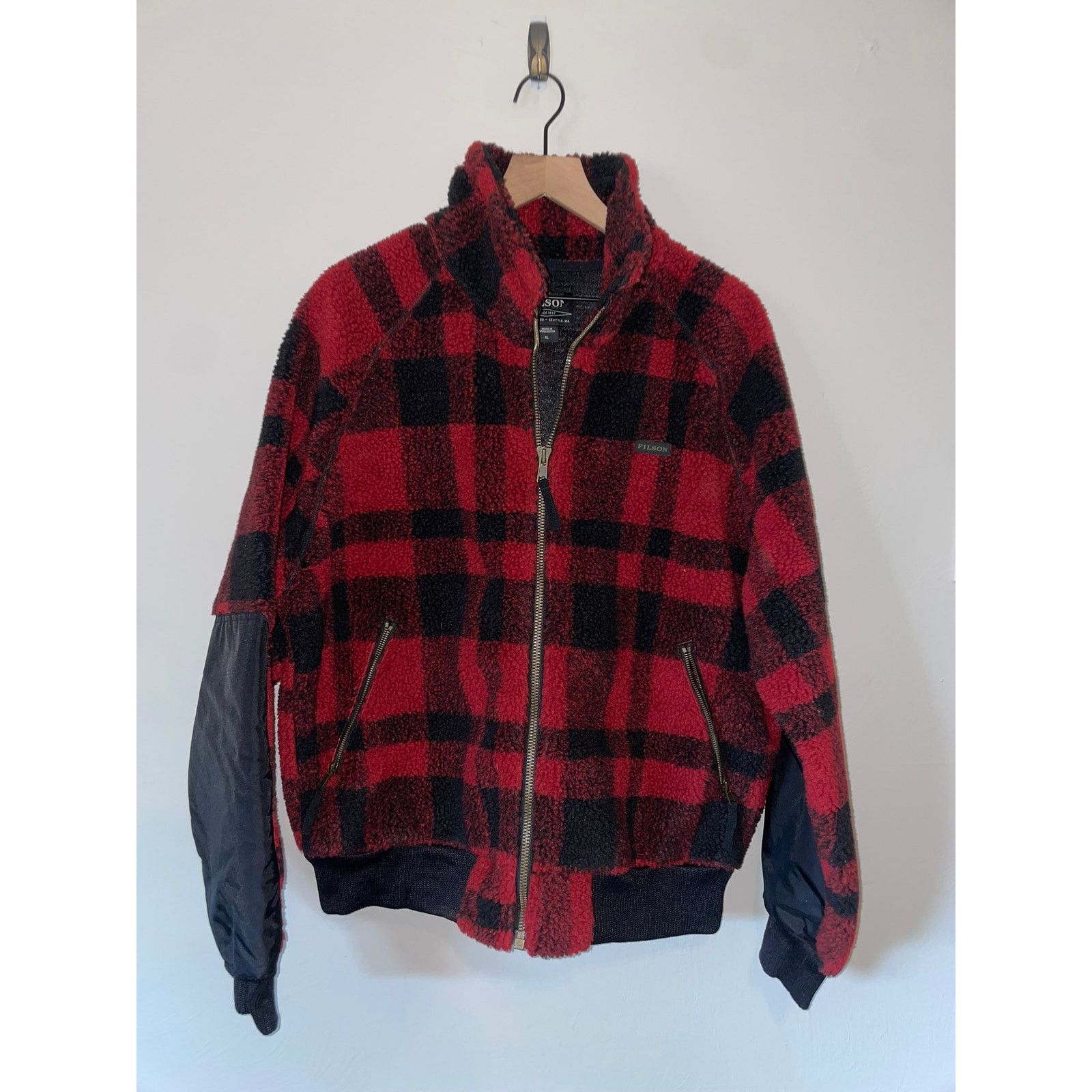 Vintage Painted Pony cheapest Sherpa Jacket Hooded Zip Red Black Plaid One Size USA Made