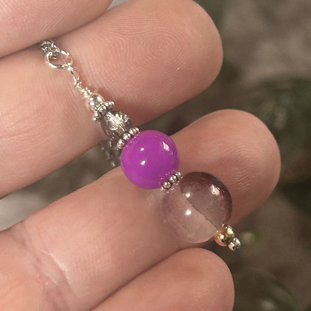Handmade Handcrafted art glass bead drop pendant on chain necklace Size ONE SIZE - 1 Thumbnail