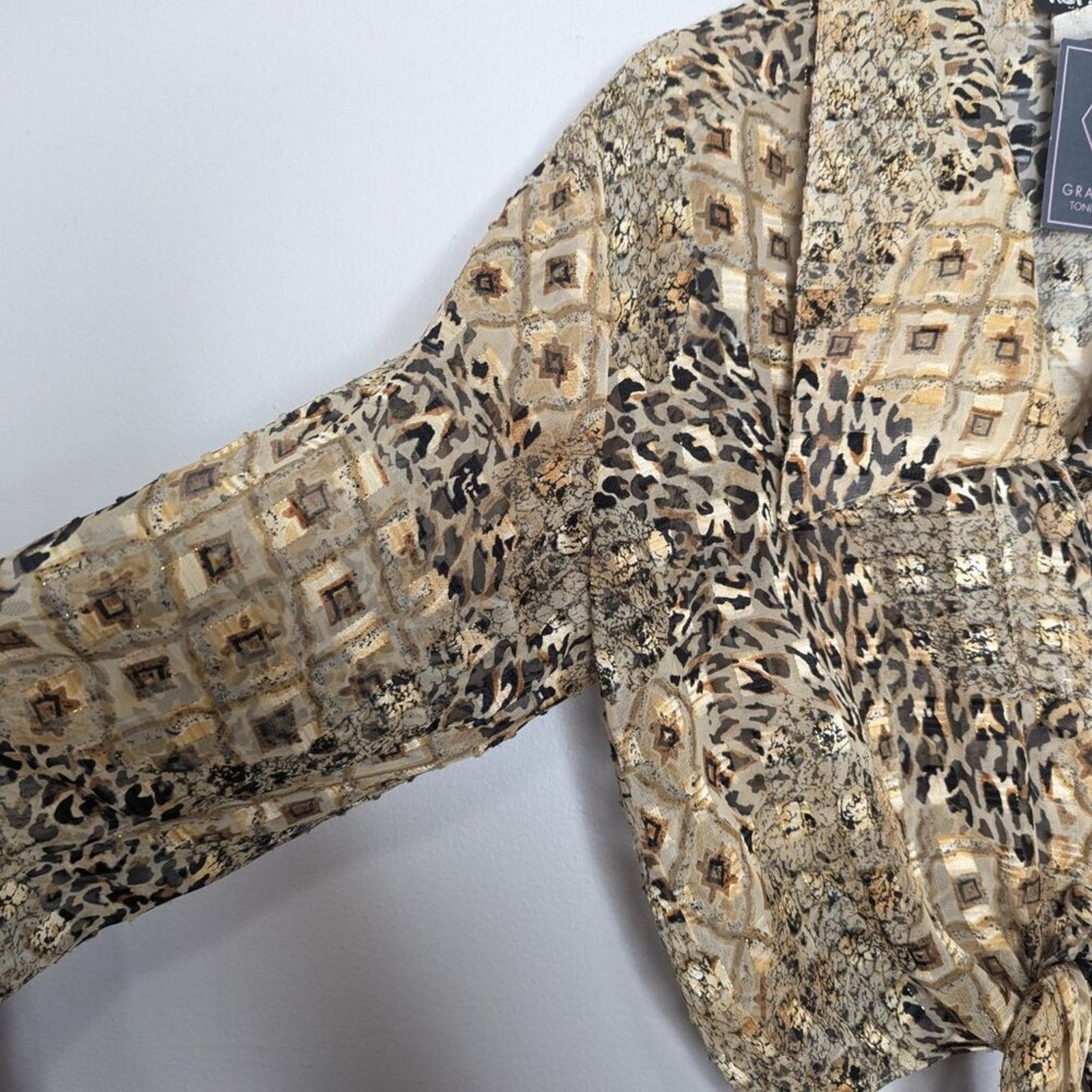Vintage Vintage 90's Animal Print Long Sleeve Tie Front Shirt Gold Size M / US 6-8 / IT 42-44 - 7 Thumbnail