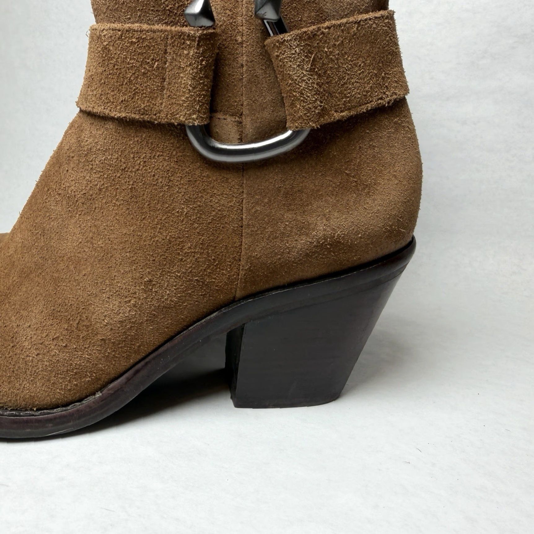 Vintage Antonio Melani Tabbie Oiled Suede Buckle Ankle Boots Women's Size 6M Brown Western/Bohemian Size US 6 / IT 36 - 3 Thumbnail