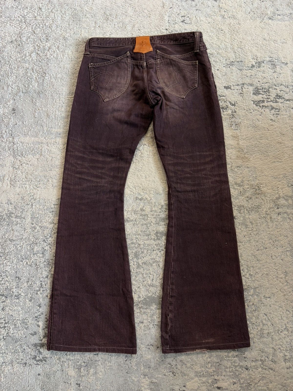 Obelisk Maroon Distressed Flared Curve Denim Size US 31 - 8 Thumbnail
