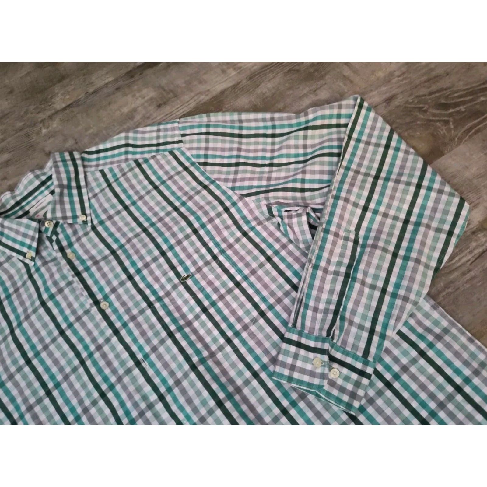 Lacoste VINTAGE? No — Lacoste Modern Fit Button-Down Shirt Mens 45 Green Plaid Long Sleeve Cotton Casual Mens Size 45 Green Plaid Preppy Lacoste Shirt Size US XXL / EU 58 / 5 - 3 Thumbnail