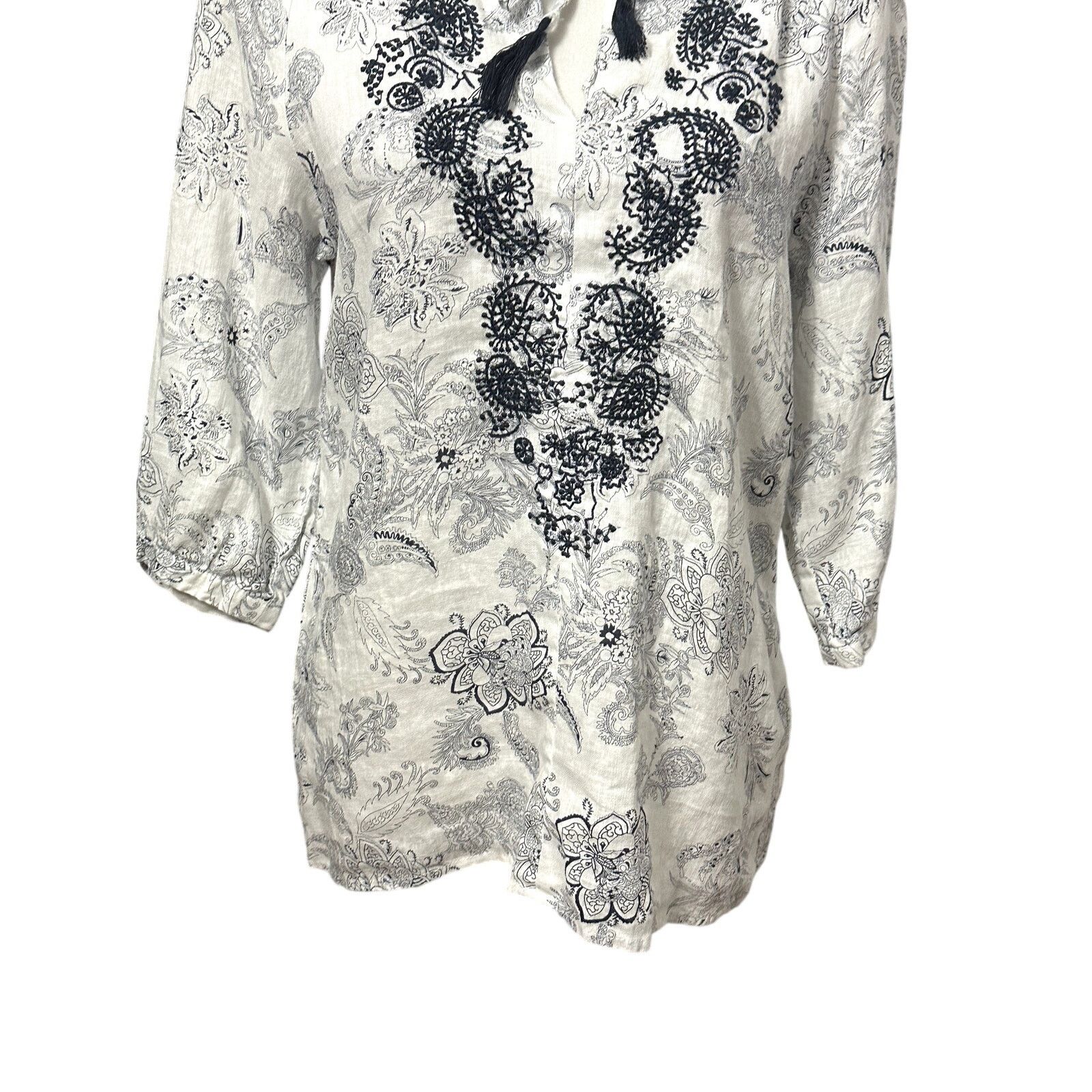 Other Malvin Linen Blouse Floral Paisley 3/4 Sleeves White/Blue S Size S / US 4 / IT 40 - 3 Thumbnail