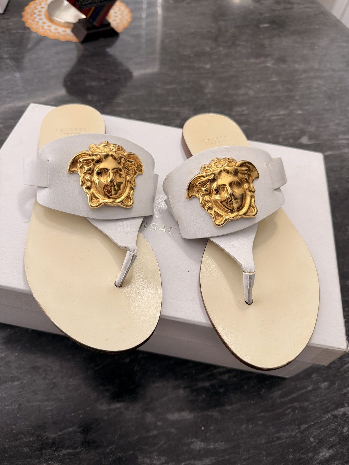 Versace Versace White Leather Medusa Sandals size it35.5 Size US 5.5 / IT 35.5 - 1 Thumbnail