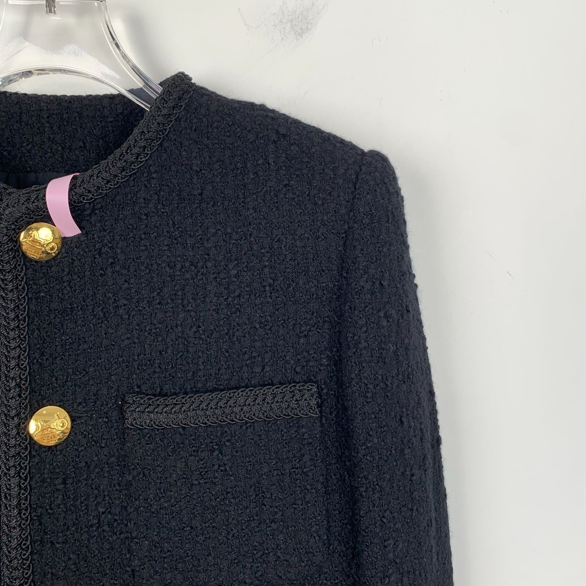 Celine Celine Black Wool Blend Long Sleeve Jacket With Gold Button Size XXS / US 00 / IT 34 - 7 Thumbnail