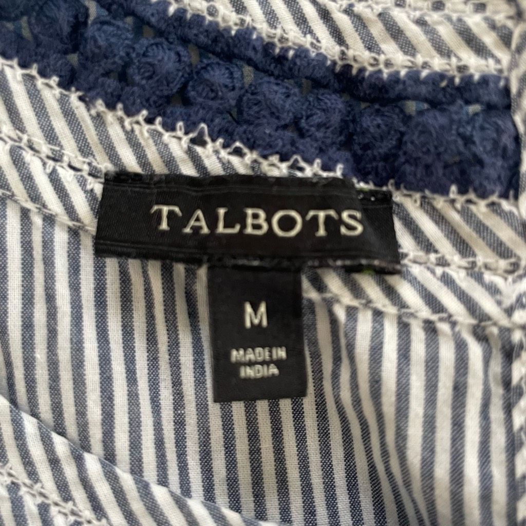 Other Talbots Blue White Stripe Sleeveless Cotton Top Navy Crochet Size M / US 6-8 / IT 42-44 - 6 Thumbnail