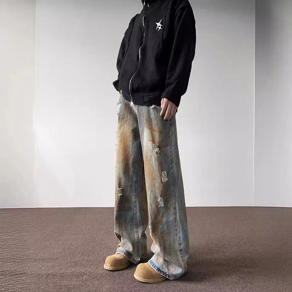 Japanese Brand Retro loose wide leg ripped jeans Size US 32 / EU 48 - 2 Thumbnail