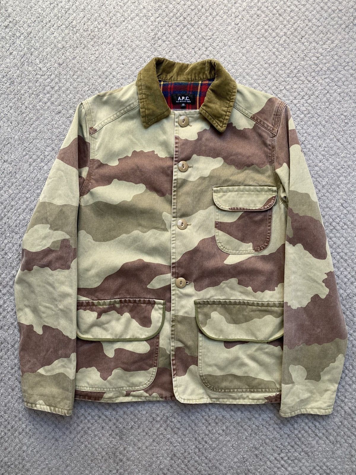 A.P.C. A.P.C. Camouflage Work Coat W/ Corduroy Collar And Flannel Size US XS / EU 42 / 0 - 1 Thumbnail