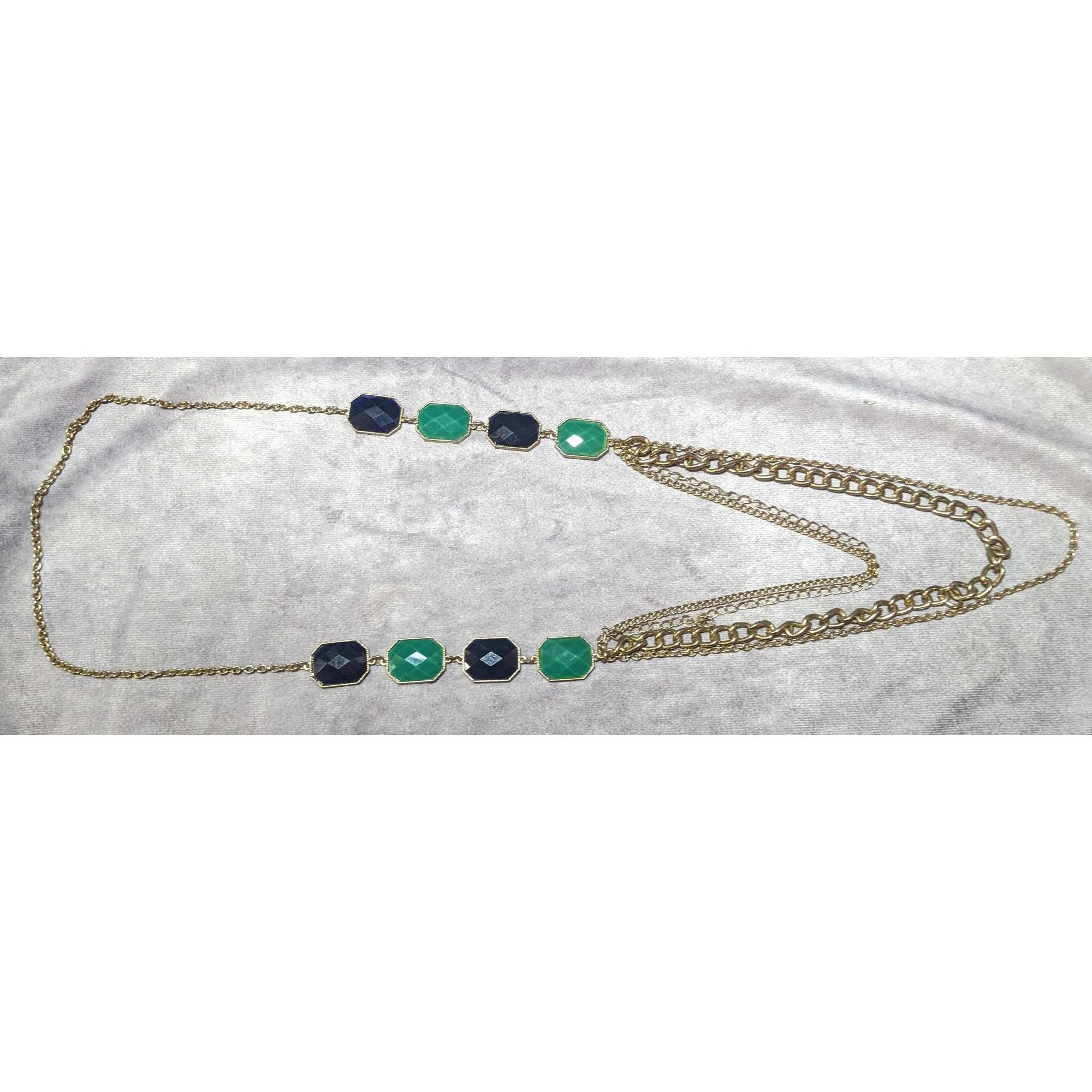 Other Y2k Chunky Glam Gold Tone Blue And Green Gemmed Multilayer S Size ONE SIZE - 10 Thumbnail