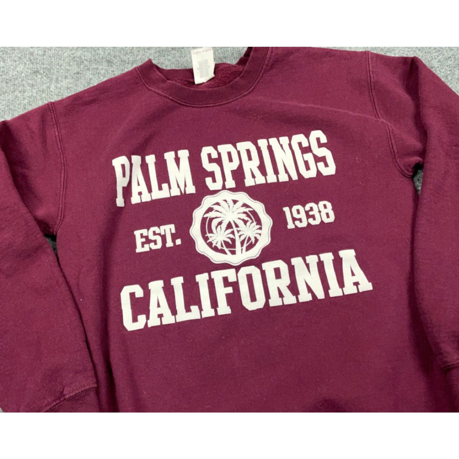 Gildan Retro Palm Springs California Puff Print Sweatshirt Men Small Pullover 50-50 Red Gildan Sweatshirt 90s Retro Hipster Pullover Crew Neck Long Sleeve Size US S / EU 44-46 / 1 - 3 Thumbnail