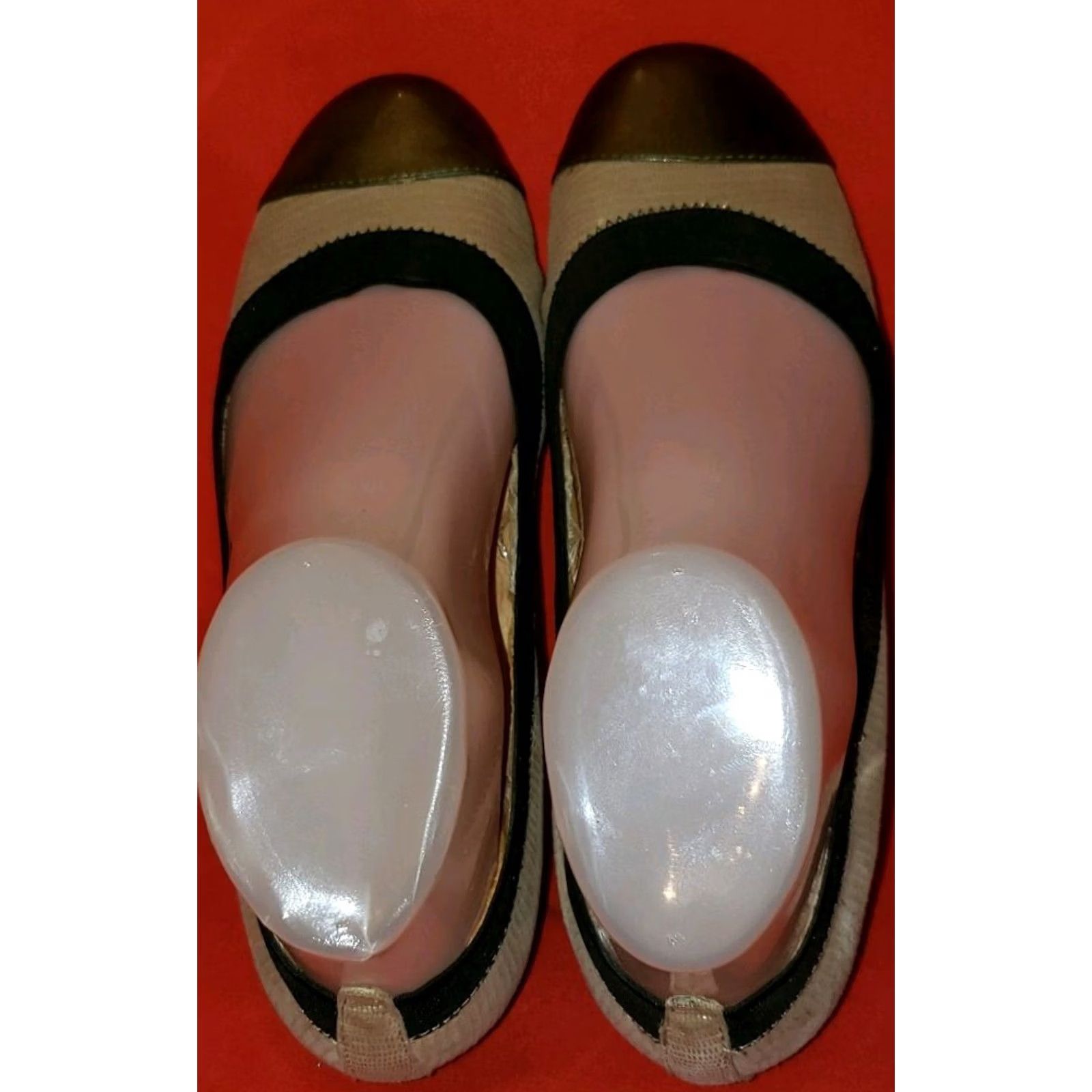 Vintage At-Sui Women's Ballet Flats US 6 Tan Leather Gold Toe Cap Elastic Edge Flat Slip On Shoes Size ONE SIZE - 5 Thumbnail