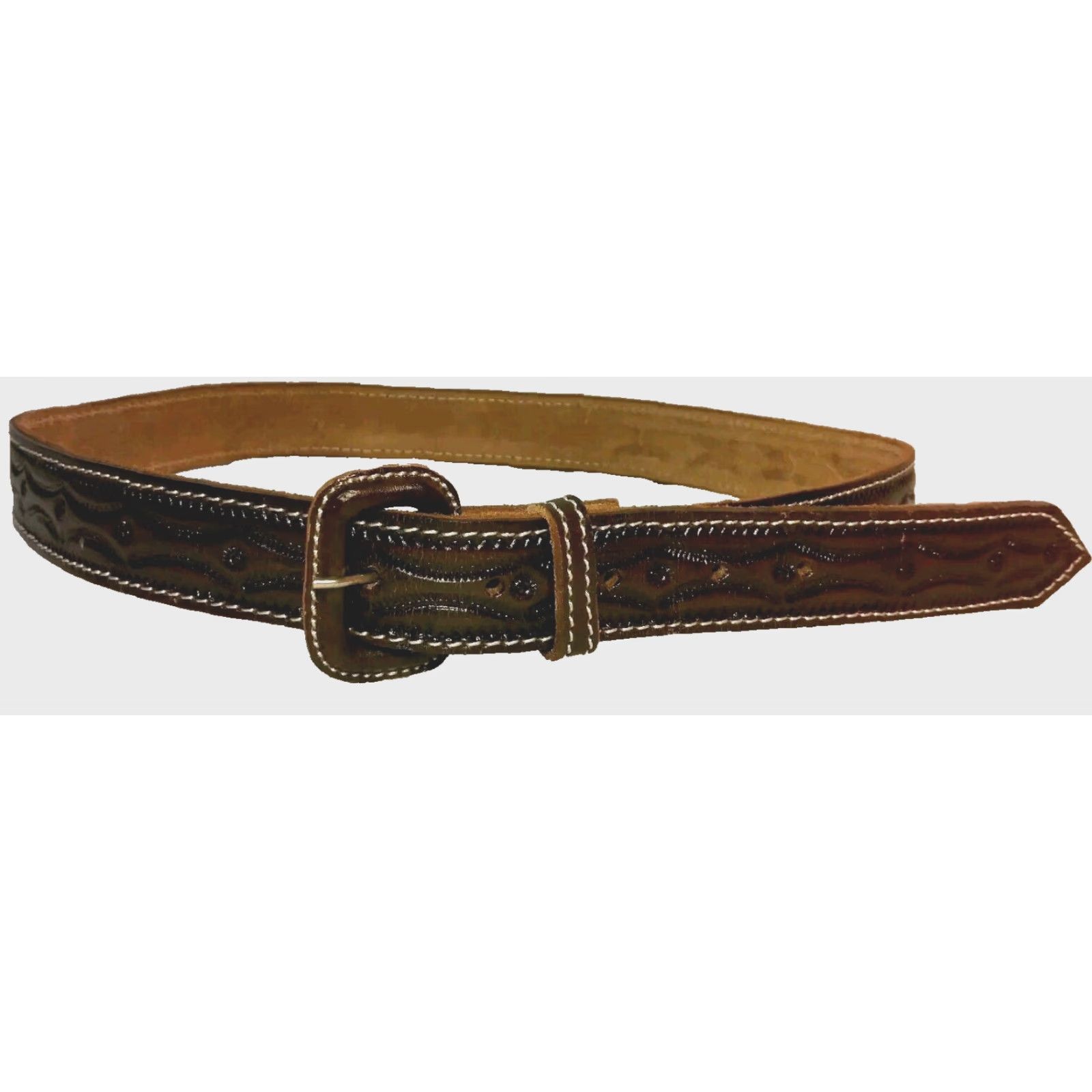Vintage VINTAGE Hand Tooled Leather Belt Men Size 42 Brown Adjustable 1.375" Wide El Salvador Handmade Traditional Size 42 - 2 Thumbnail