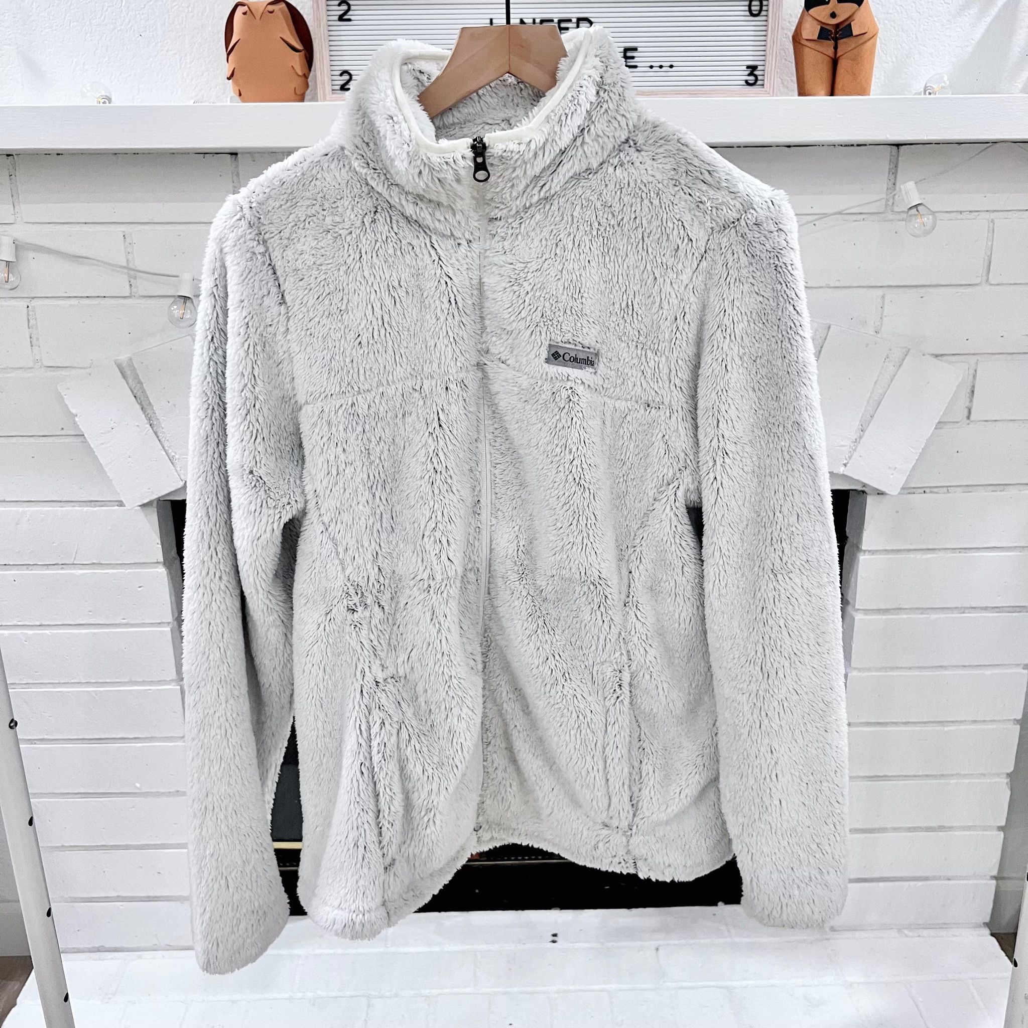 Columbia Day Light Gray Off-White Fleece Full Zip Jacket