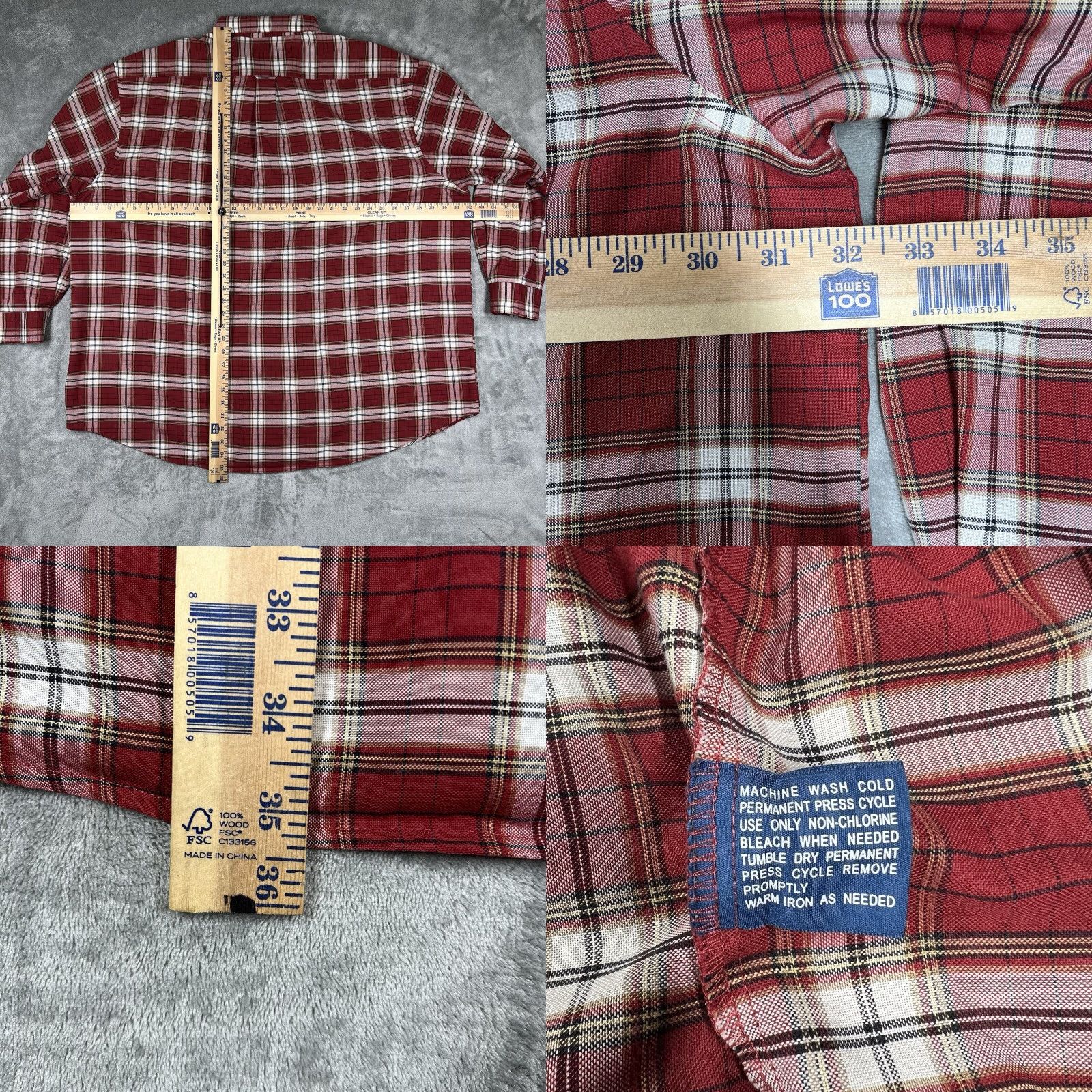 Vintage Towncraft Men 4XLT Flannel Plaid Button-Down Shirt Long Sleeve Casual Red 60% Cotton 40% Polyester Big & Tall with Pockets Size US XXL / EU 58 / 5 - 10 Thumbnail