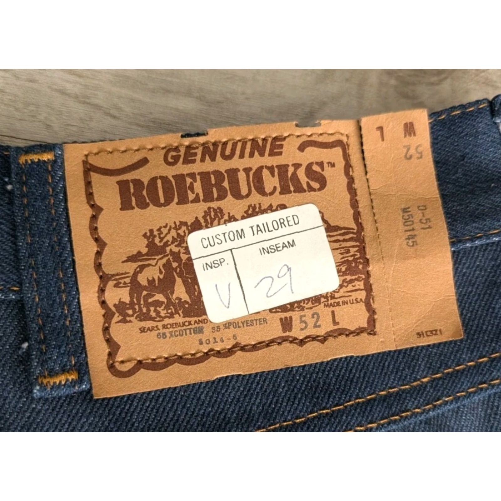 Sears Vtg Roebuck & Co. Jeans 52x29 Denim Indigo Straight Men 5-Pocket 5014-5 Cowboy 1970s Size US 36 / EU 52 - 4 Thumbnail