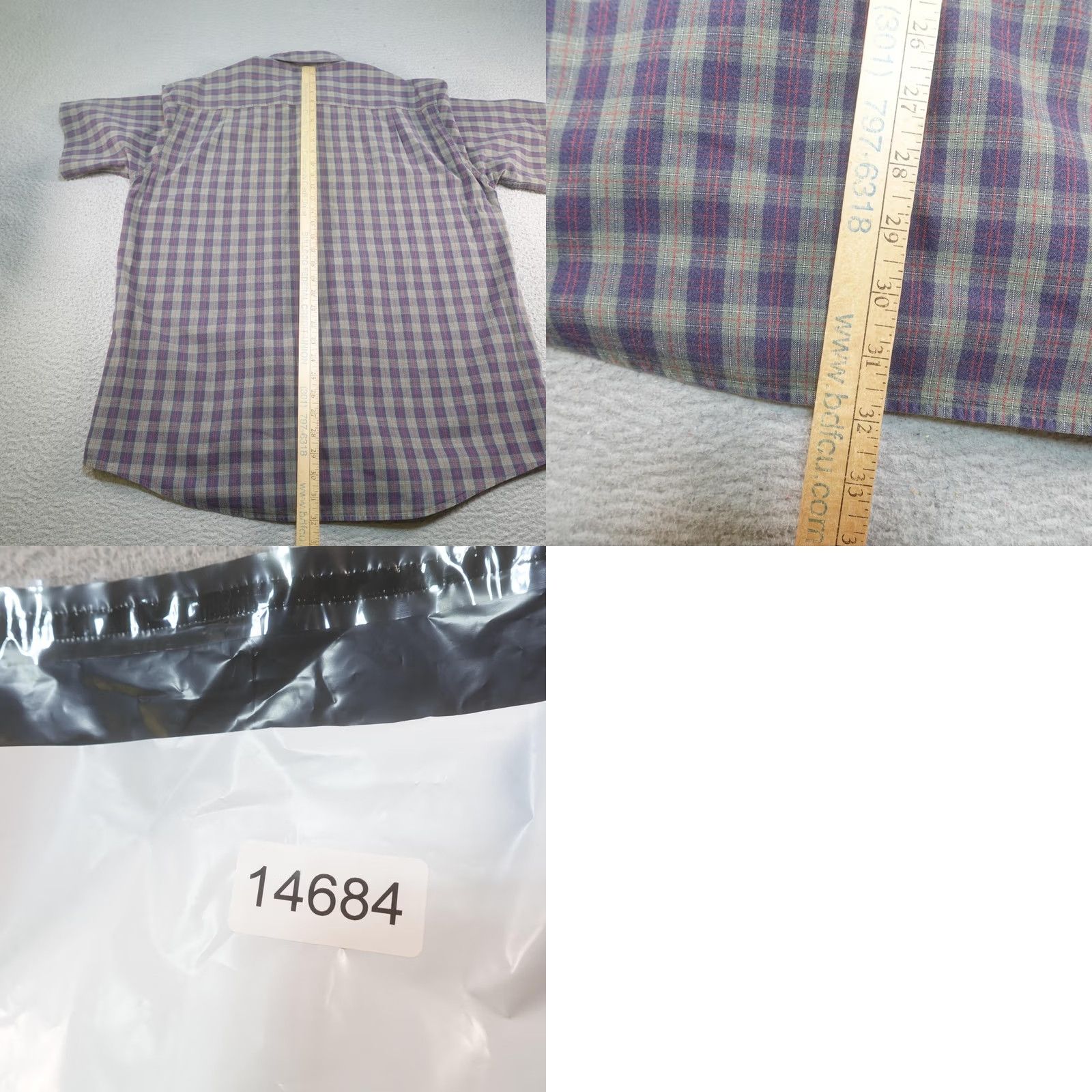 Vintage L.L. Bean Shirt Mens Large Purple Plaid Short Sleeve Button-Down Cotton Summer Regular Fit Casual Size US L / EU 52-54 / 3 - 8 Thumbnail