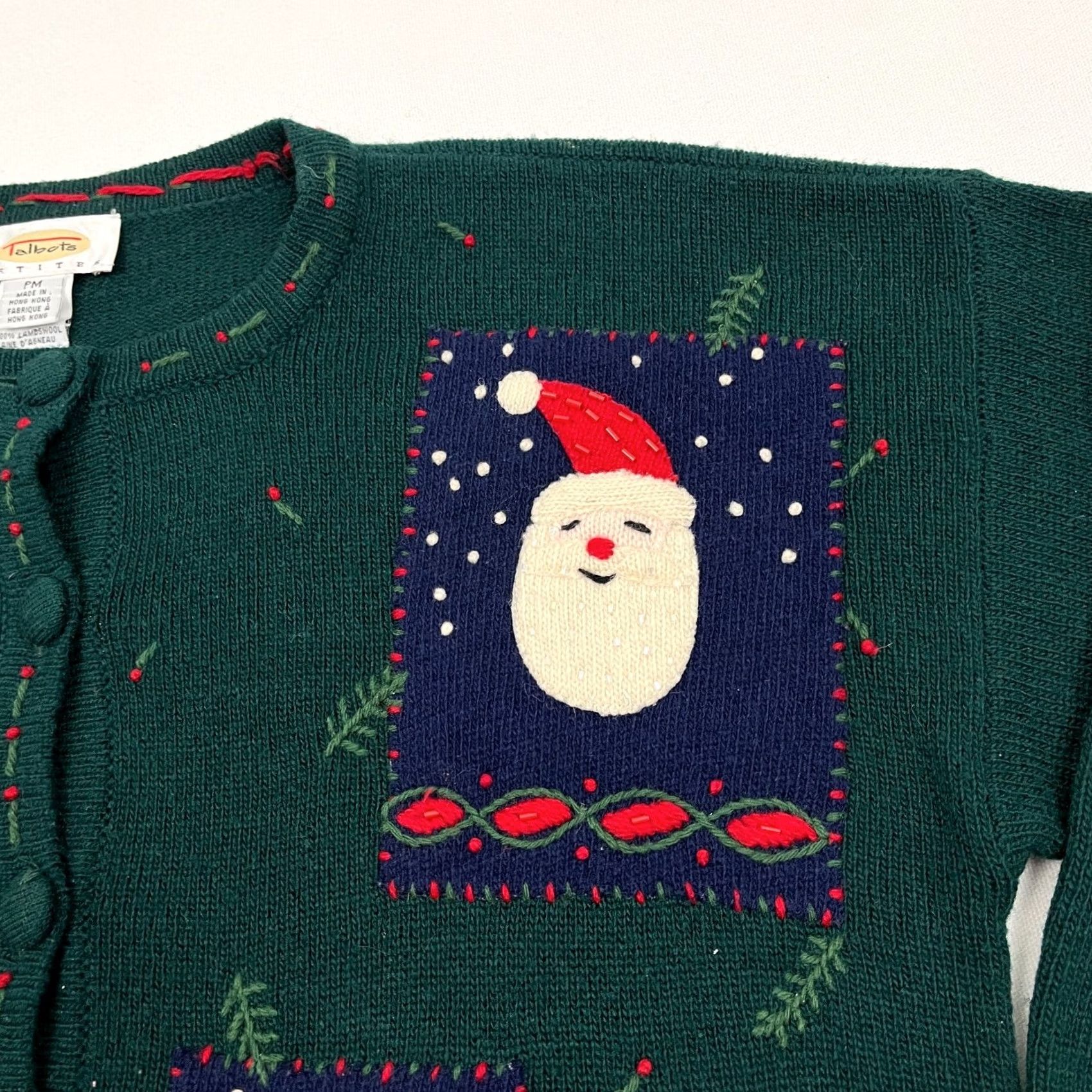 Talbots VTG Talbots Cardigan Sweater Womens PM Green Wool Knit Christmas 90s Santa Holiday Classic Ladies Mens? Size M / US 6-8 / IT 42-44 - 3 Thumbnail