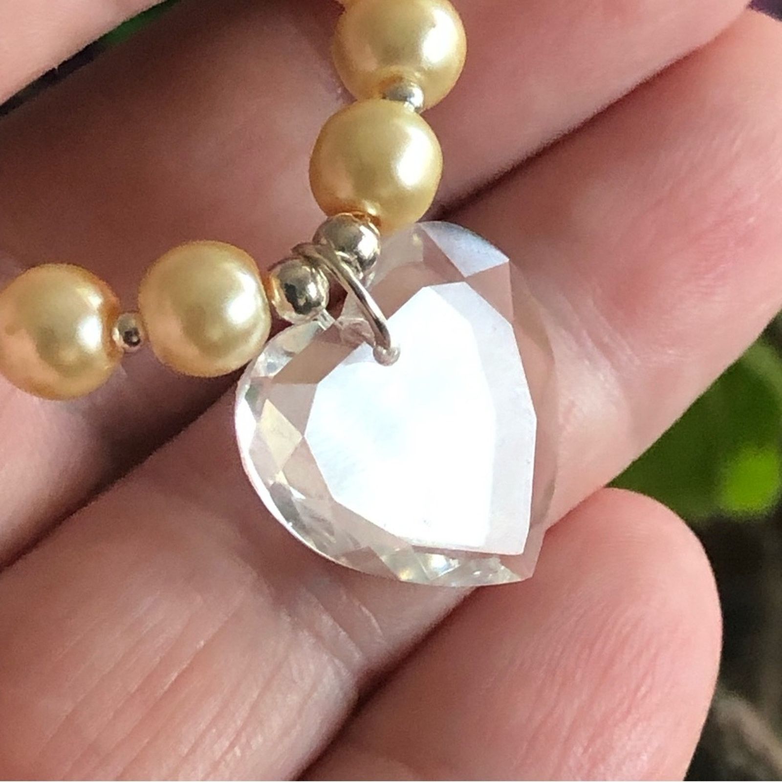 Handmade Handcrafted repurpose faceted heart crystal Pearl necklace Size ONE SIZE - 8 Thumbnail