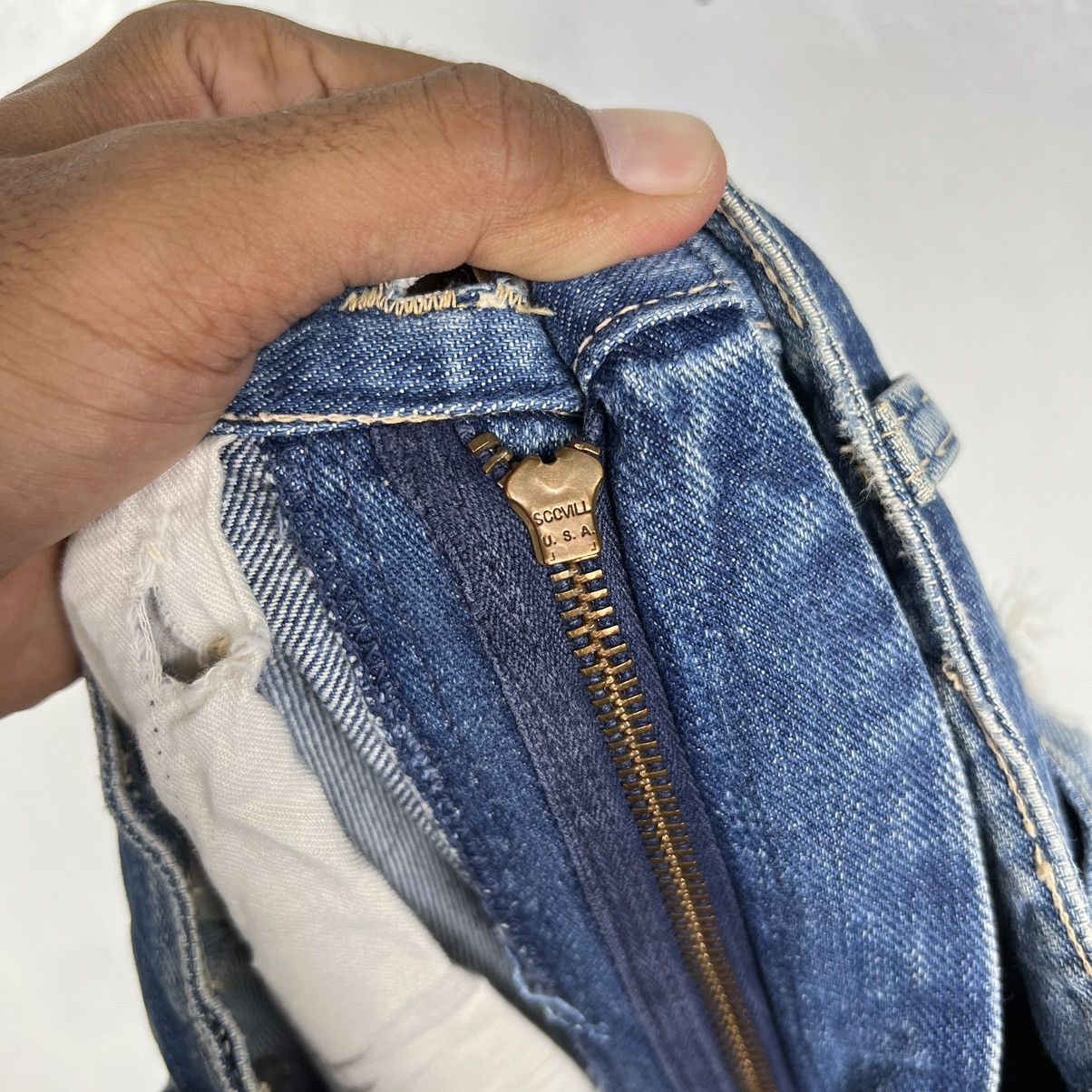 Vintage 🔥 1960s VINTAGE WRANGLER BLUE BELL DYED DISTRESSED DENIM Size US 31 - 16 Thumbnail