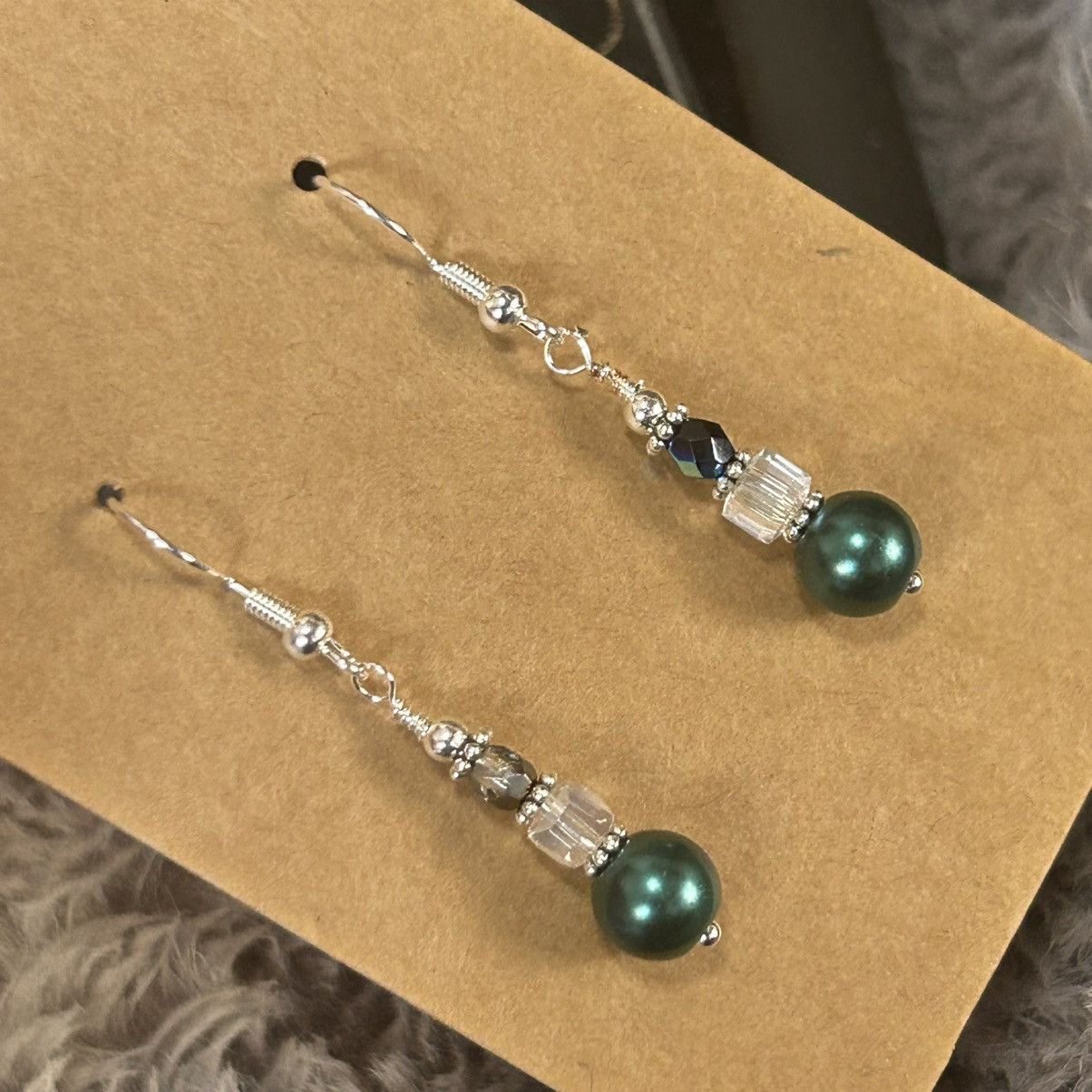 Handmade Handcrafted elegant peacock blue pearl crystal earrings Size ONE SIZE - 1 Thumbnail