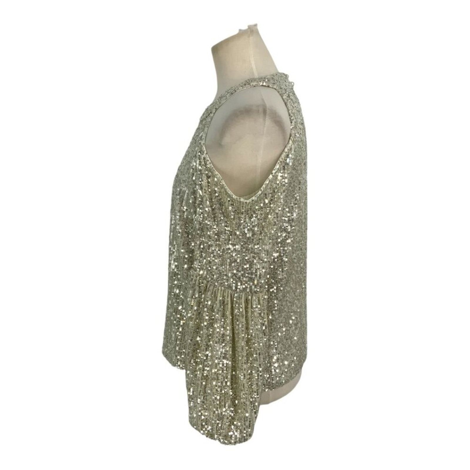 Other CeCe Cold Shoulder Sequined Blouse Silver XS NWOT $89 MSRP Size XS / US 0-2 / IT 36-38 - 5 Thumbnail