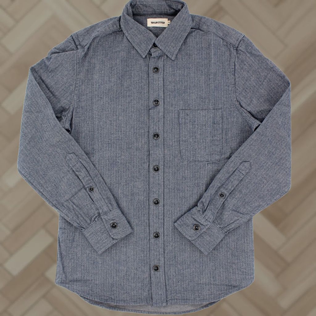 Taylor Stitch Taylor Stitch The Mechanic Shirt XS Button-Up Slate Herringbone 100% Cotton Blue Long Sleeve Casual Mens Size US XS / EU 42 / 0 - 1 Thumbnail
