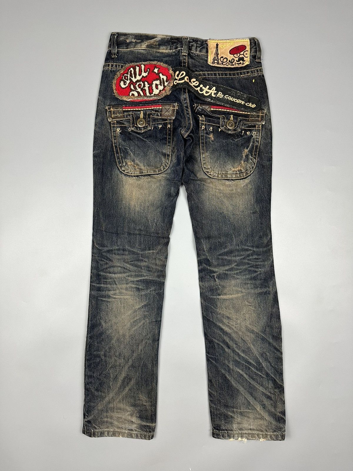 If Six Was Nine × Le Grande Bleu (L.G.B.) Lolita Parisien Embroidered Whiskered Denim Size US 29 - 2 Thumbnail