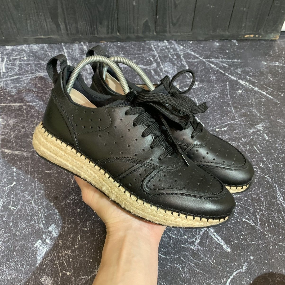 Tod's Tod’s Black Leather Sneakers With Rope Heel Size 36.5 Size US 6.5 / IT 36.5 - 2 Thumbnail