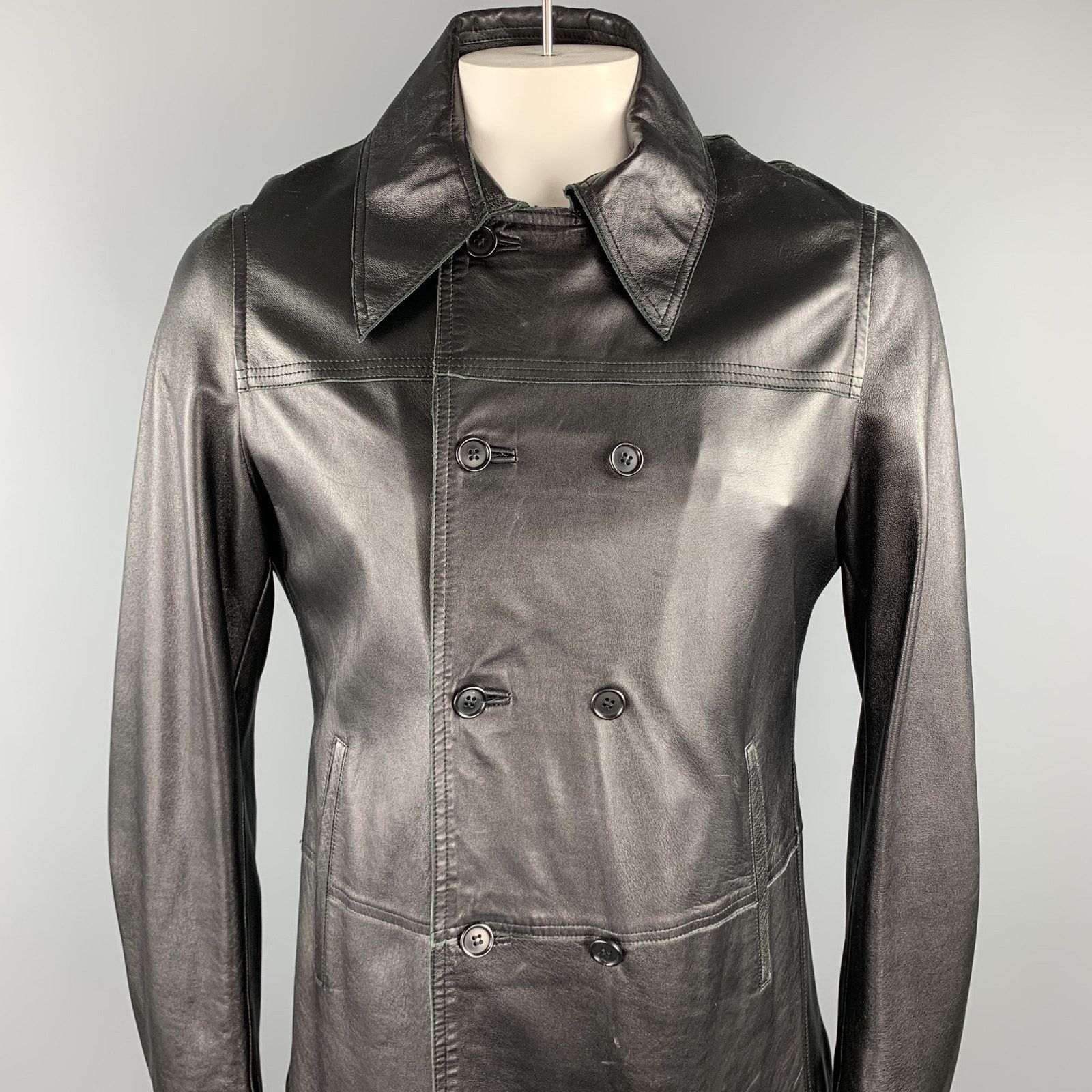 Costume National CoSTUME HOMME Size 40 Black Leather Double Breasted Jacket Size US M / EU 48-50 / 2 - 2 Thumbnail