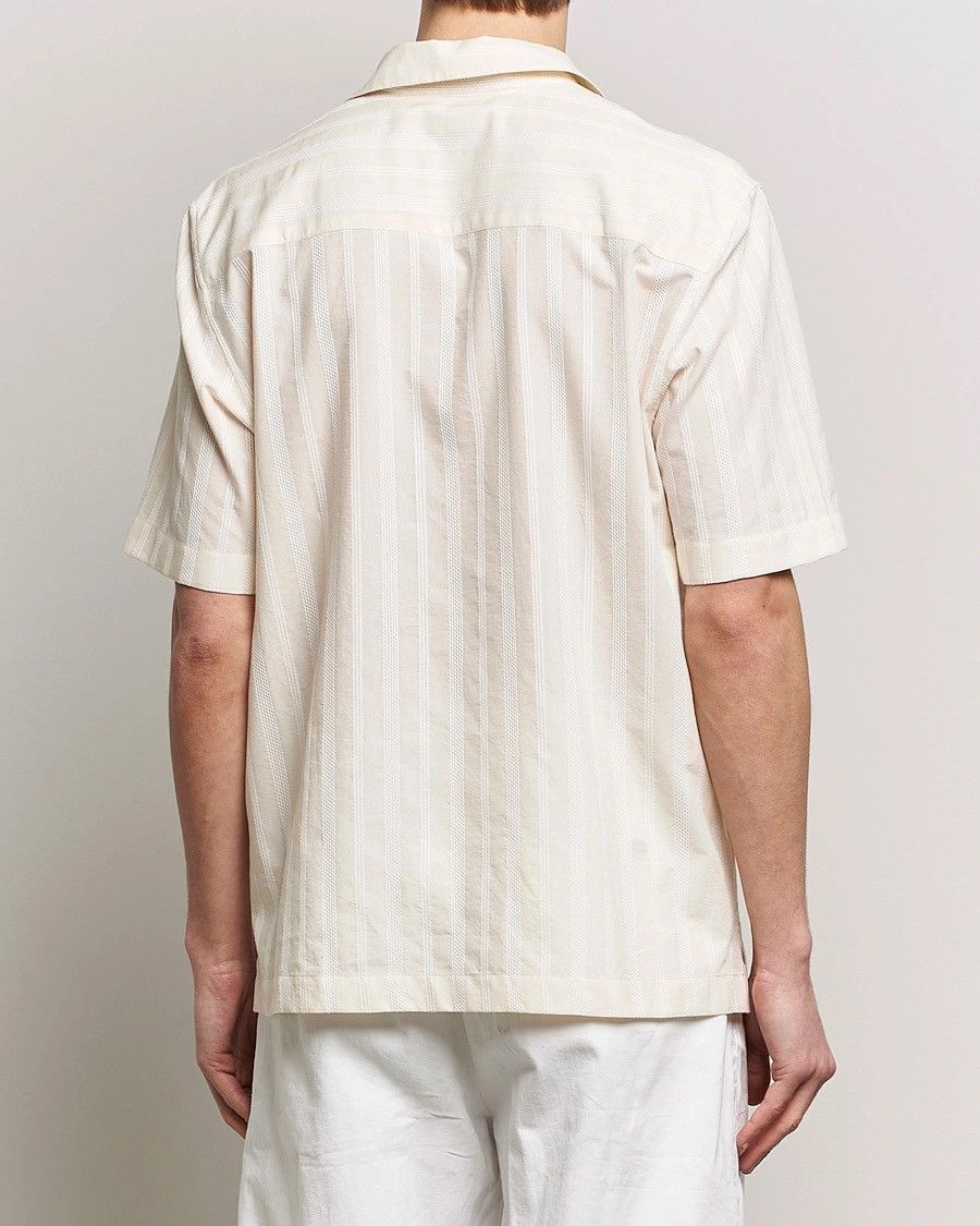 Sunspel Men’s S/S Embroidered Stripe Shirt in Ecru Size US M / EU 48-50 / 2 - 9 Thumbnail