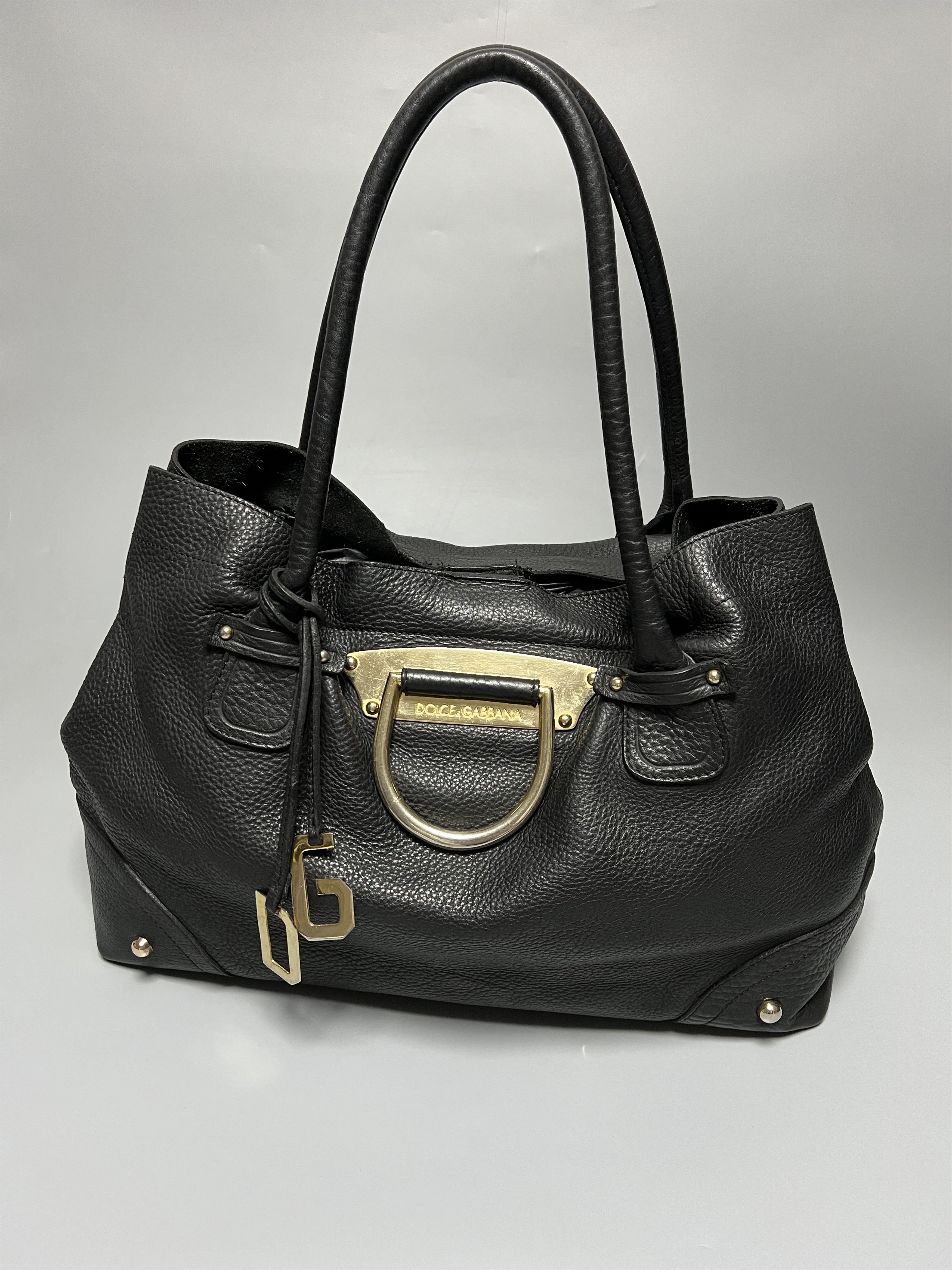 Dolce Gabbana Vintage Black Leather Shoulder Bag, Women's